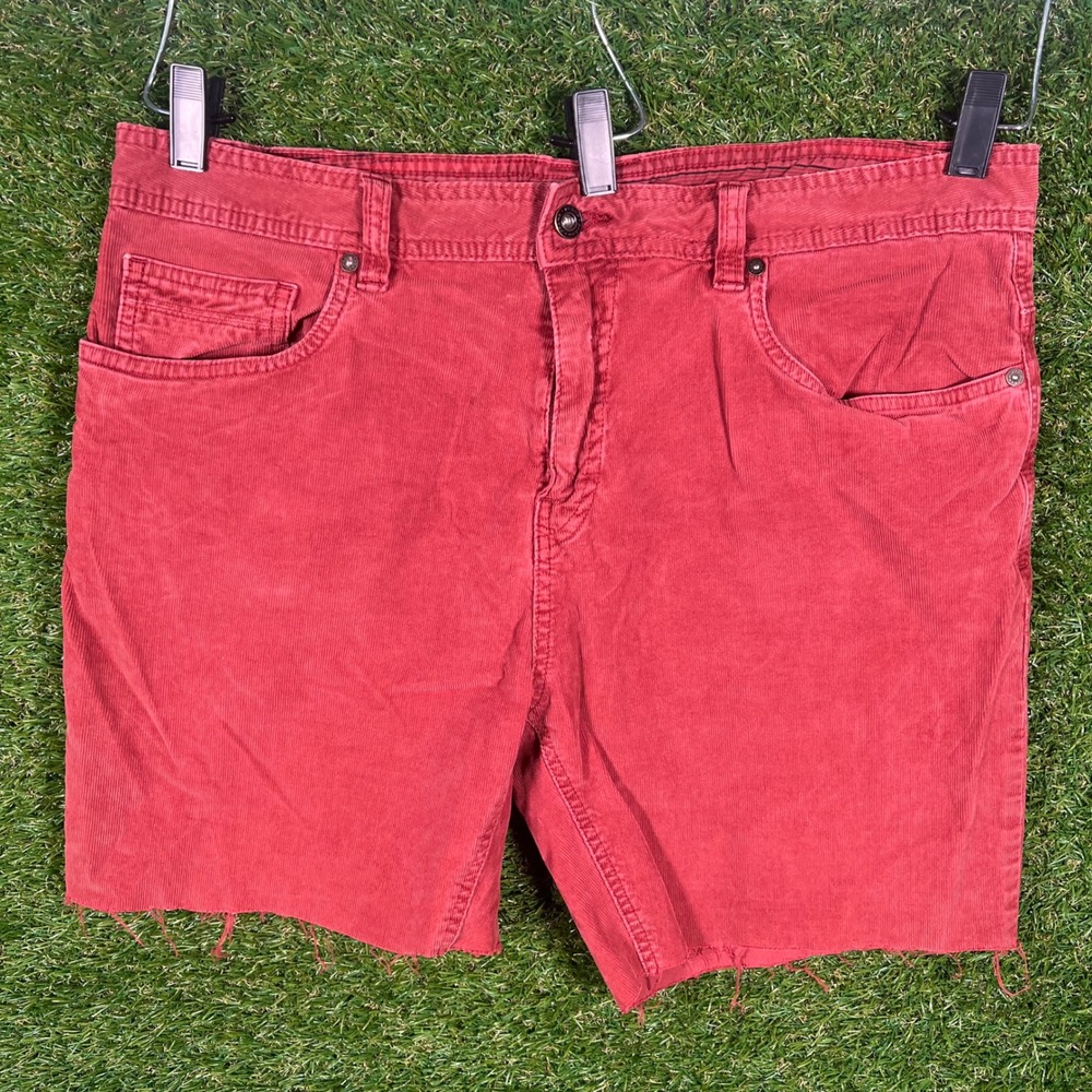 Prana Mens Slim Fit Corduroy Cut Off Shorts Red Size 36 Raw Hem 2894